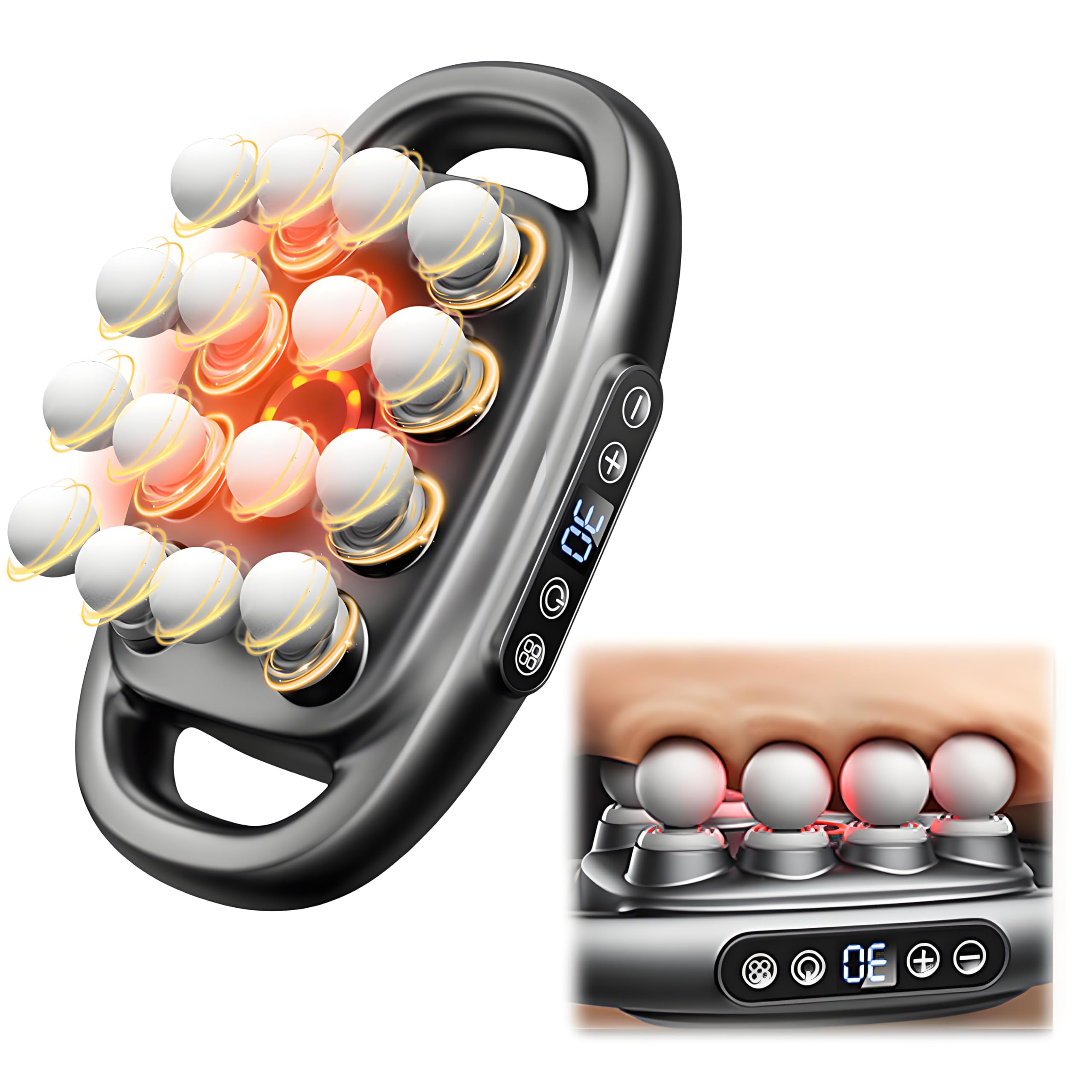 Pistolet de Massage à 16 Têtes, Bekasa Musculaire Massage avec 3 Modes et 30 Vitesses Réglables, Masseur avec Lumière Rouge Pour Soulager Les Douleurs du Dos, Jambes, Bras, Taille, Fesses