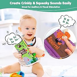 beiens Baby Books Toys, Touch and Feel Crinkle Cloth Book for Infant Baby 0-3-6-12-18 Months, Early Development Interactive Stroller Soft Toys, Newborn Gifts for Boys Girls