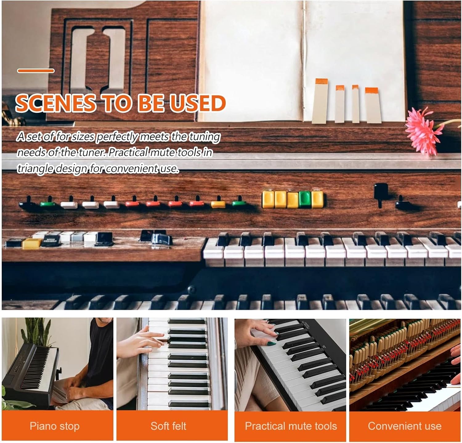 4Pcs Piano Tuning Mute Piano Mute Blocks Treble Mediant and Tools Wool Felt Wedge Blocks Repairing Tools