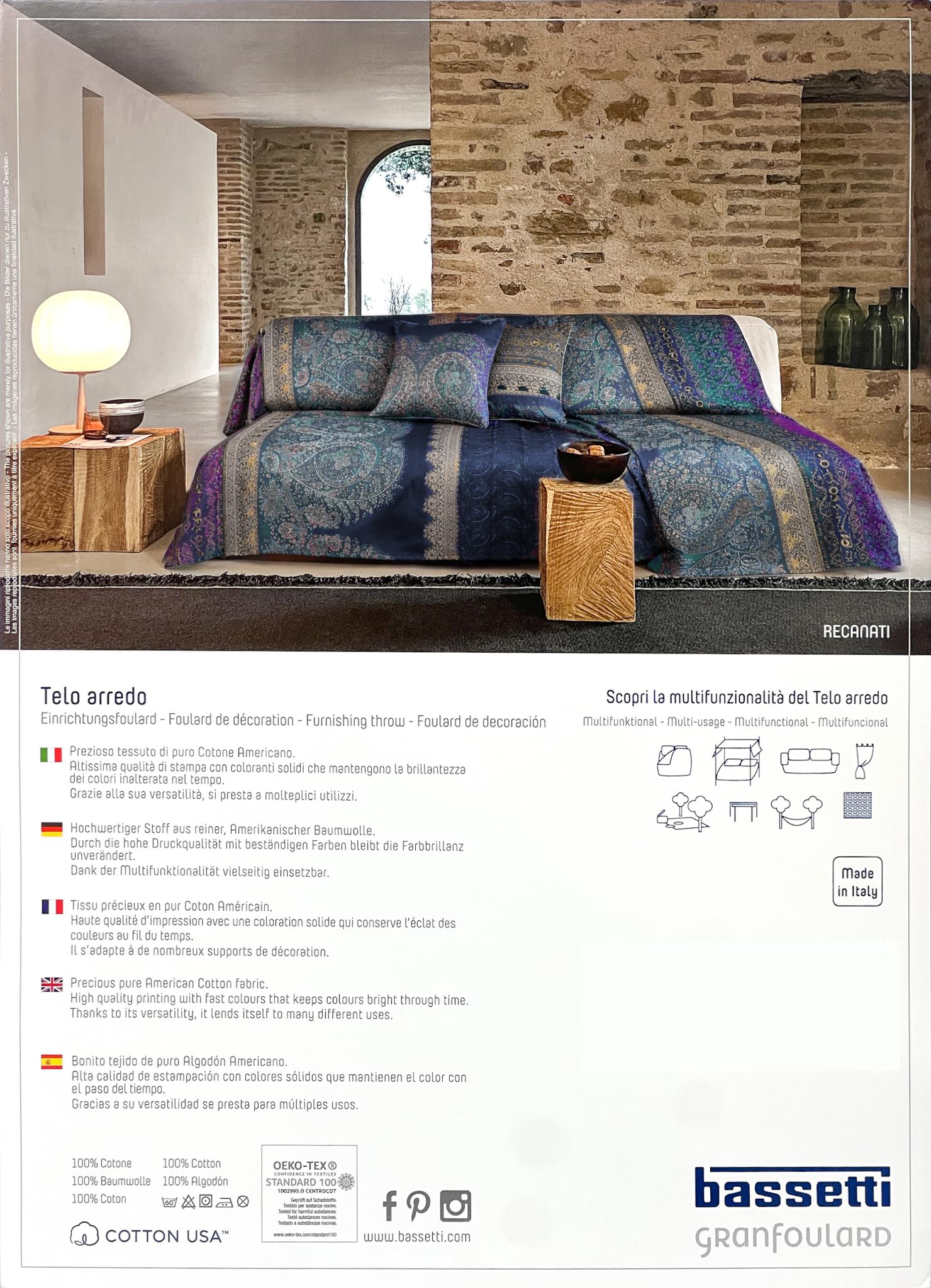 Bassetti - copridivano telo arredo bassetti granfoulard recanati b1 3 misure blu - 270x270