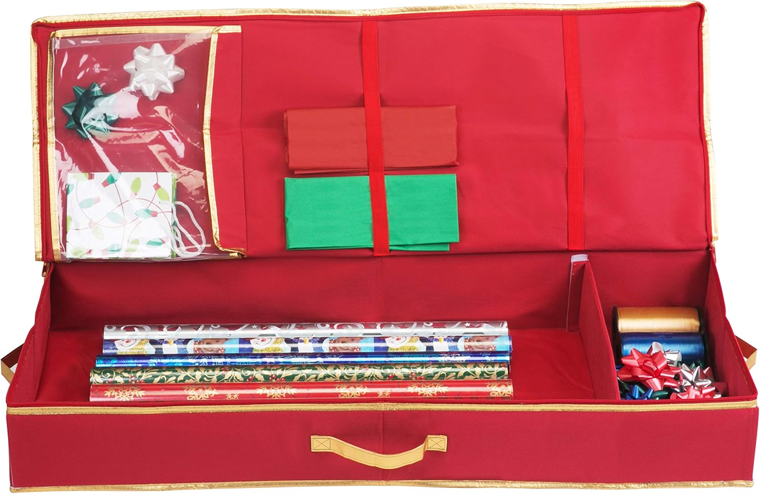 Simplify Christmas Organizer Bed Container for Holiday Storage of Gift Bags, Wrapping Paper, Ribbon, and Bows, 40"x15.7"x5.9", Red : Home & Kitchen