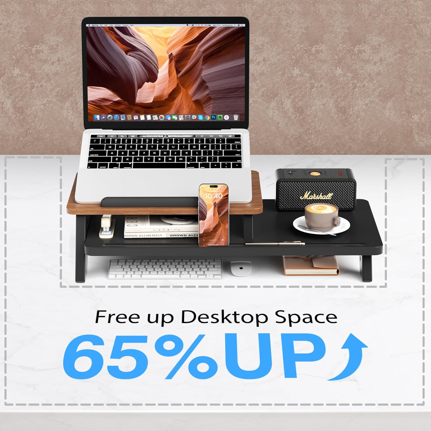 AFOOYO Adjustable Laptop Stand 2-Tier Riser Holder,Ventilated Cooling Ergonomic Computer Desk Organizer Accessories for 10-15.6" Notebook,Desktop Storage Compatible with MacBook,Dell,HP,Lenovo