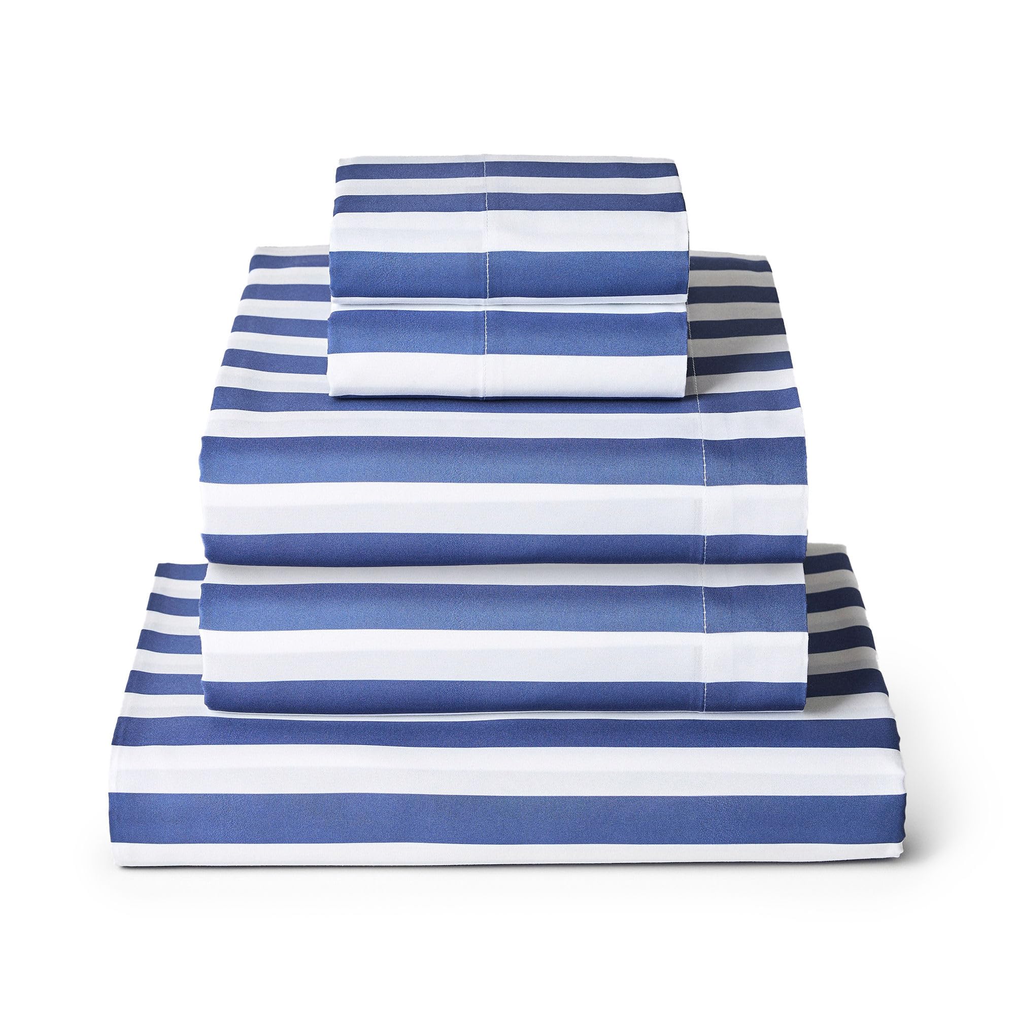 Mellanni Iconic 5-Piece Sheet Set (Split King, Oxford Stripe Blue Nova)