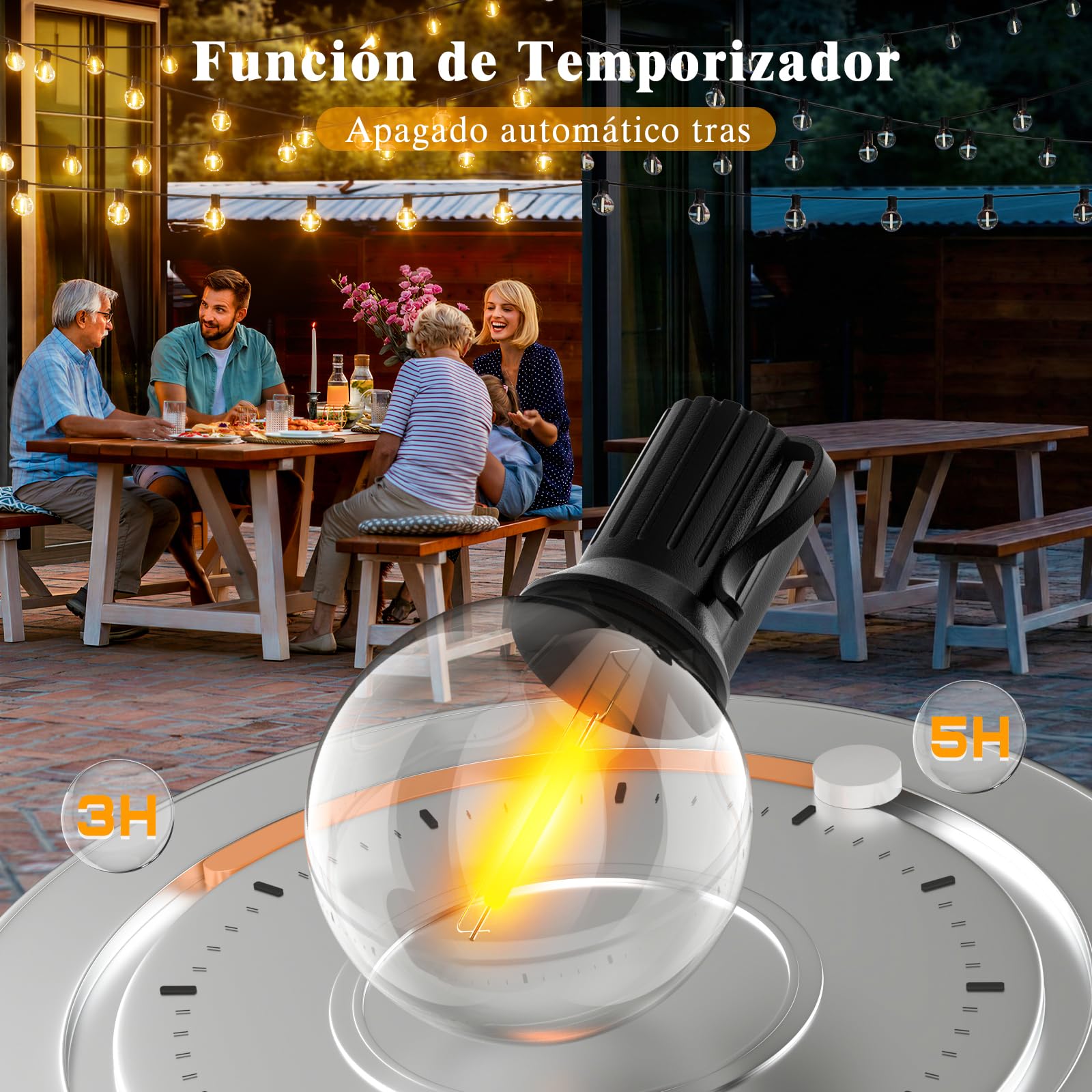 Guirnaldas Luces Exterior Jardin LED 20M 65ft G40 Bombillas LED Cadena de Luz Guirnaldas Luminosas Exteriores IP44 Impermeable Outdoor Girnaldas Garden para Patio Fiesta Terraza