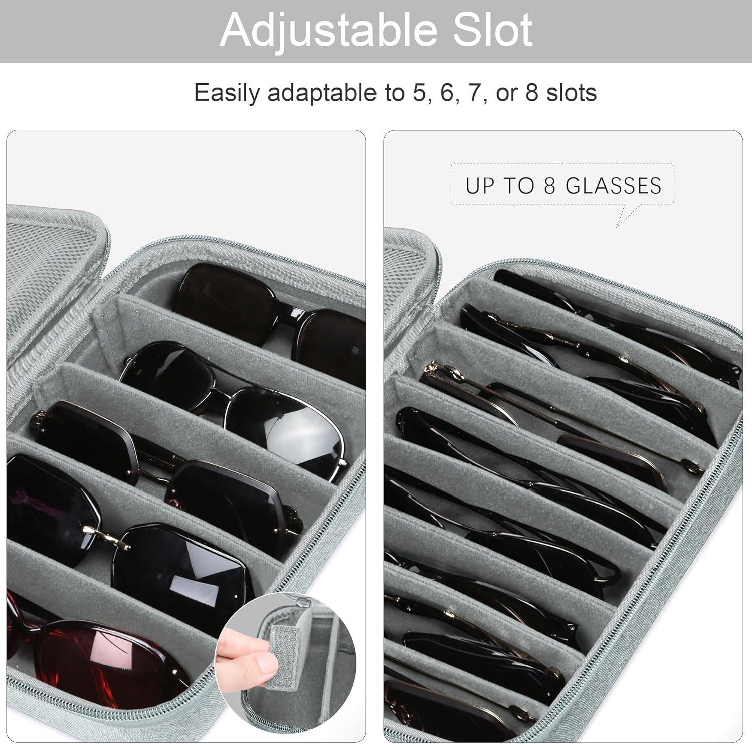 Bukere Travel Sunglasses Organizer Case Adjustable Slot For Multiple Eyeglasses Hard-shell Portable Storage Box for Men Women - Image 2
