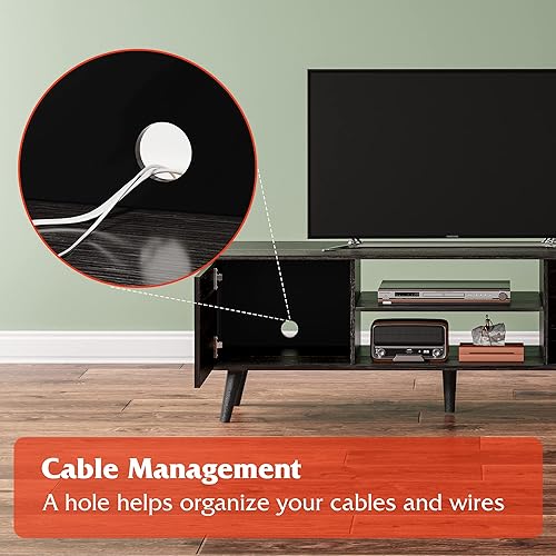 Miniatura 7 de WLIVE Moderno soporte de TV para TV de 55 y 60 pulgadas centro de entretenimiento con armarios de almacenamiento y estante abierto consola