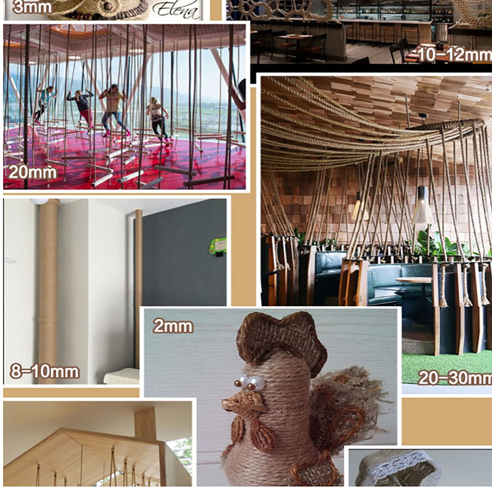 Corde De Jute Naturelle Torsadée De 10 M,Corde Synthétique Légère Corde De Chanvre Ficelle De Jute,Ficelle d'emballage pour L'artisanat De Bricolage