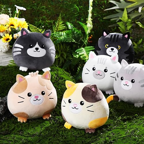 Miniatura 4 de Lenwen 6 almohadas de felpa de gato de 8 pulgadas, lindos animales de peluche a granel, suaves y adorables, redondos, decoración de felpa para