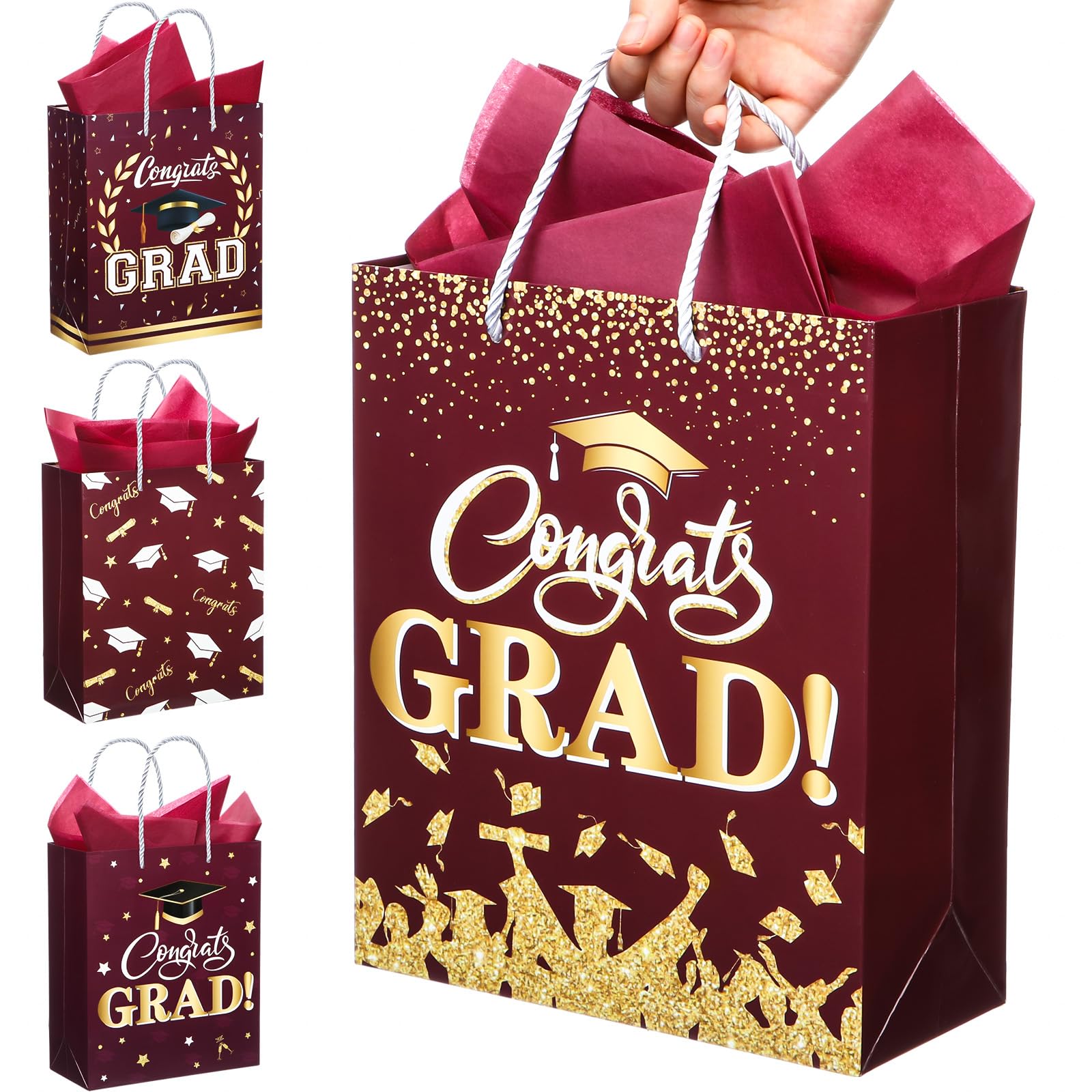 Outus 4 Pack Large Graduation Gift Bag with Tissue Paper, Congrats Gift Bag with Handle for Gifts 2026 Graduation Party Favors for College, High