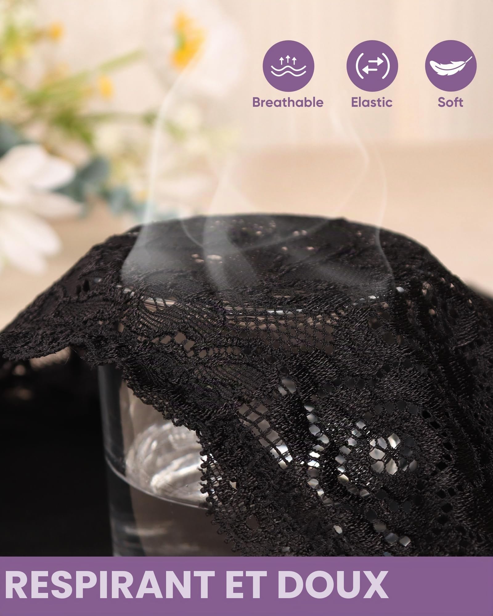 Lot de 4 sans Couture Culotte Taille Haute en Dentelle Elasticité Femme Sexy Slip Respirant Couverture Complète