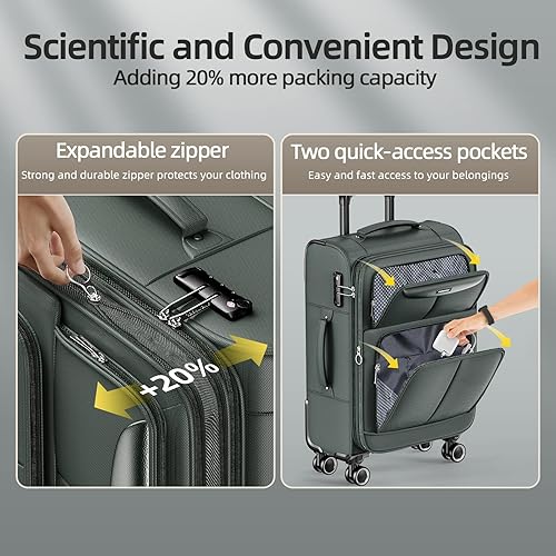 Miniatura 5 de SHOWKOO - Juegos de 3 maletas blandas, expandibles, ligeras y duraderas, con ruedas dobles giratorias, candado TSA (20 pulgadas24 pulgadas28