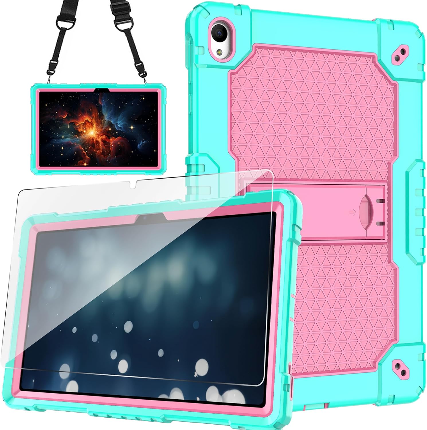 Case for Onn 10.1" Tablet Case (2024 Model / 100135925) Heavy Duty Built in Stand Hard Back Shell Protective Case with Screen Protector for Onn. 10.1" 4 Gen 2024 Tablet (Green/Pink/1 PC)