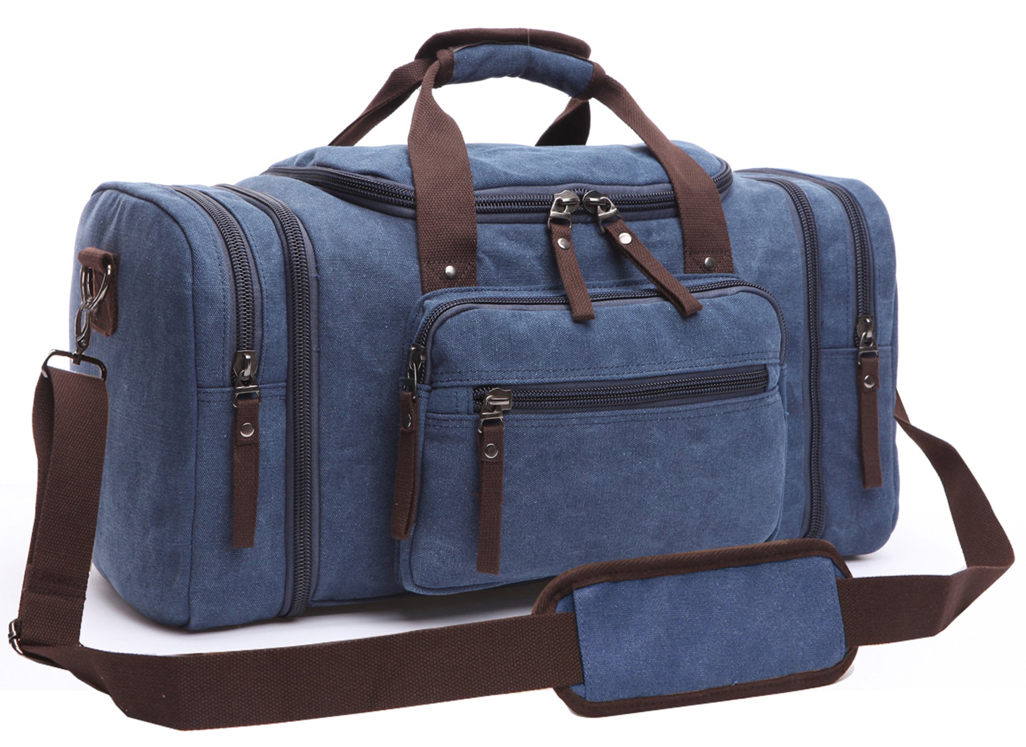 Canvas Duffel Bag, Aidonger Vintage Canvas Weekender Bag Travel Bag Sports Duffel with Shoulder Strap (Dark Blue)