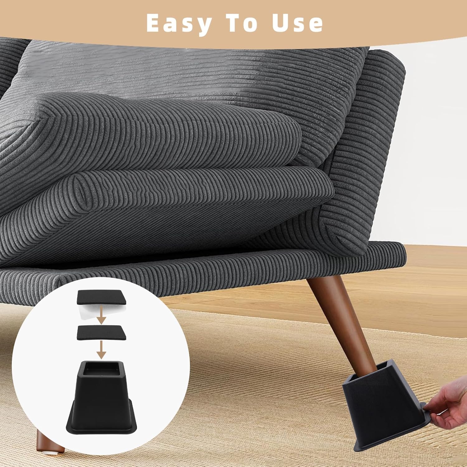 Bed Riser/Furniture Lift Bed/Bed risers/Furniture Lifter/Table risers/Frame Risers Create Under Bed Storage Heavy Duty for Furniture Height Adjustment (Black 9 Pack, 4 Inch)