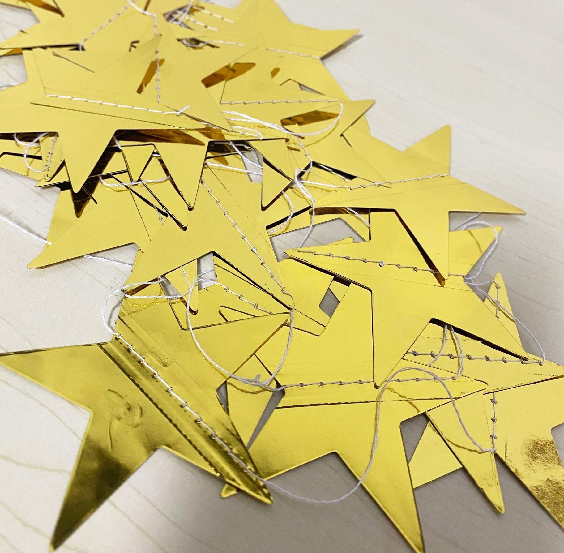 Błyszcząca papierowa girlanda w gwiazdki, brokatowa, gwiazda, chorągiewki, baner, wiszące dekoracje imprezowe, 10 pojedynczych opakowań, złoty