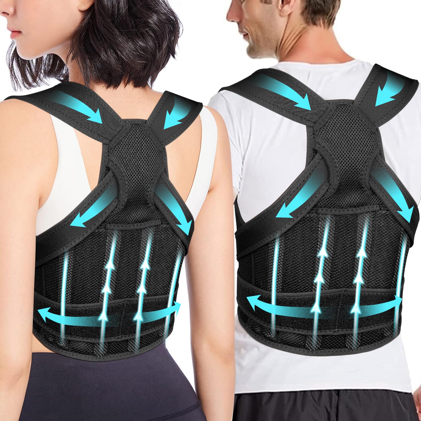 ACWOO Fascia Posturale Spalle Schiena, Correttore Postura Uomo Donna, Regolabile Busto Posturale Dritta Cintura Tutore, Lombare Supporto Postura Migliora Postura Allevia Dolore Alla Schiena e Lombare