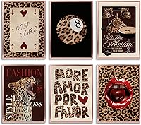 6pcs Trendy Leopard Canvas Wall Art - Preppy Cheetah & Funky Lucky 8 Ball Aesthetic Posters for Girls Bedroom, Dorm, Apartment - Unframed 8x10in Prints