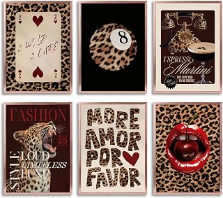 6pcs Trendy Leopard Canvas Wall Art - Preppy Cheetah & Funky Lucky 8 Ball Aesthetic Posters for Girls Bedroom, Dorm, Apartment - Unframed 8x10in Prints