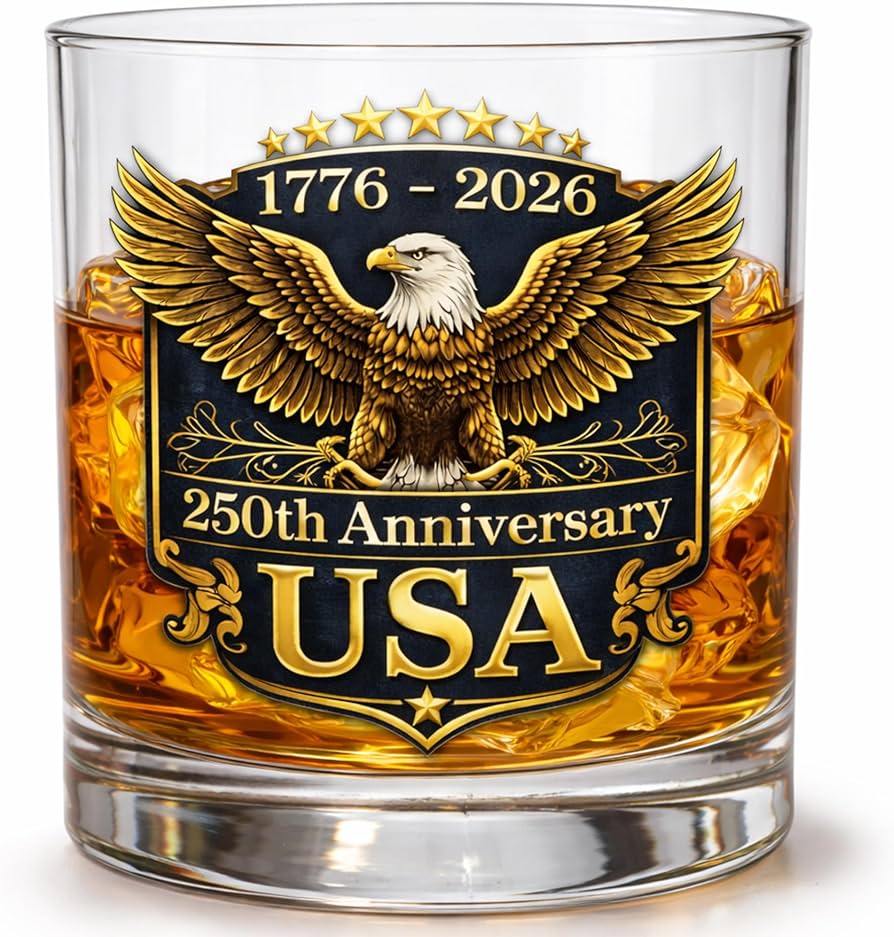 Amazon.com | 1776-2026 USA 250th Anniversary Whiskey Glass  Patriotic Eagle  Bourbon Glass, American Independence 250 Year Celebration Rocks Glass for  Veterans, Patriots, Men, Dad: Old Fashioned Glasses