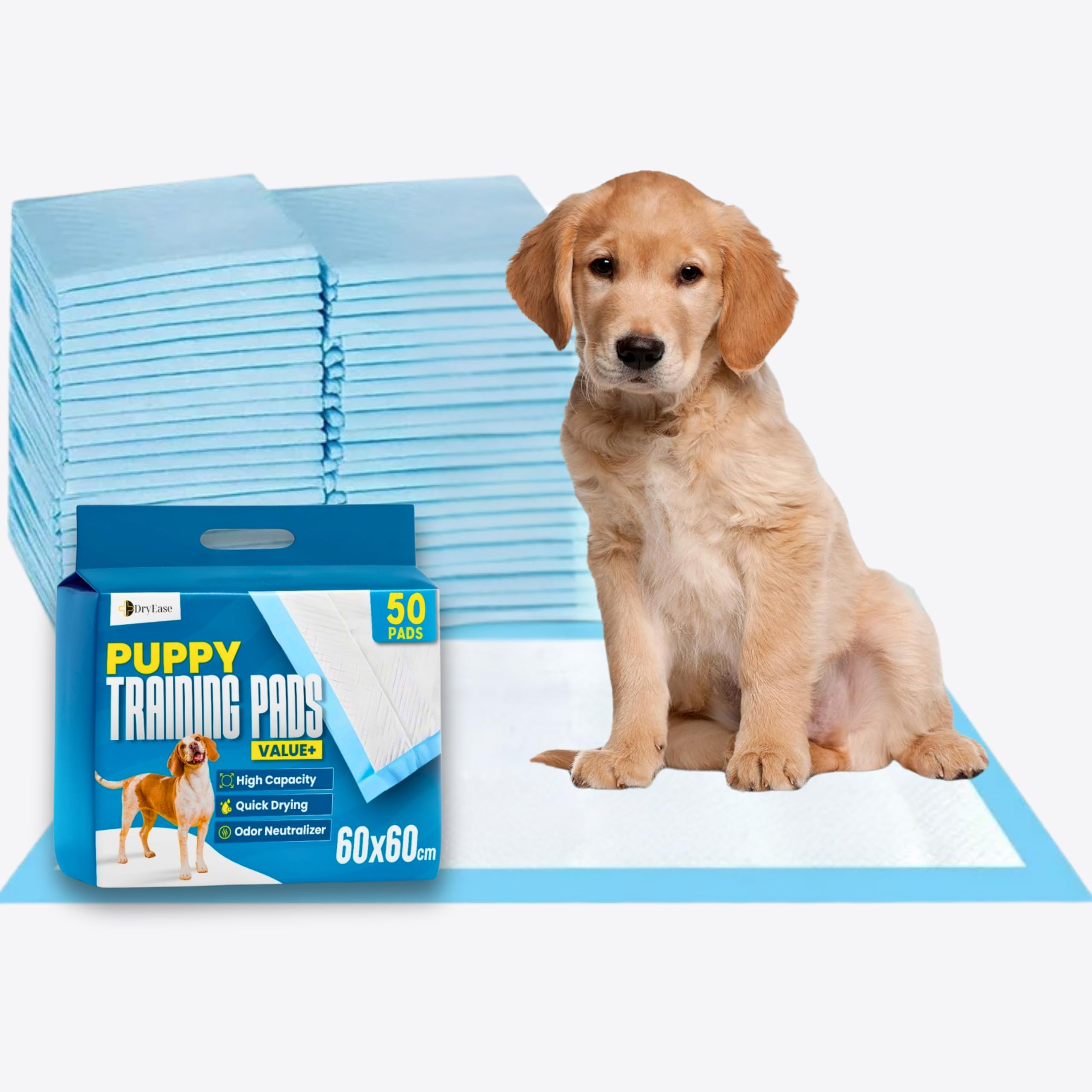 100 x DryEase Large Puppy Pads 60x60cm Disposable Puppy Training Pads | Highly Absorbent Leak-Proof Dog Training Pads | Premium Quality Quick-Dry Dog Pads (60x60cm - 100 Count). — view 8