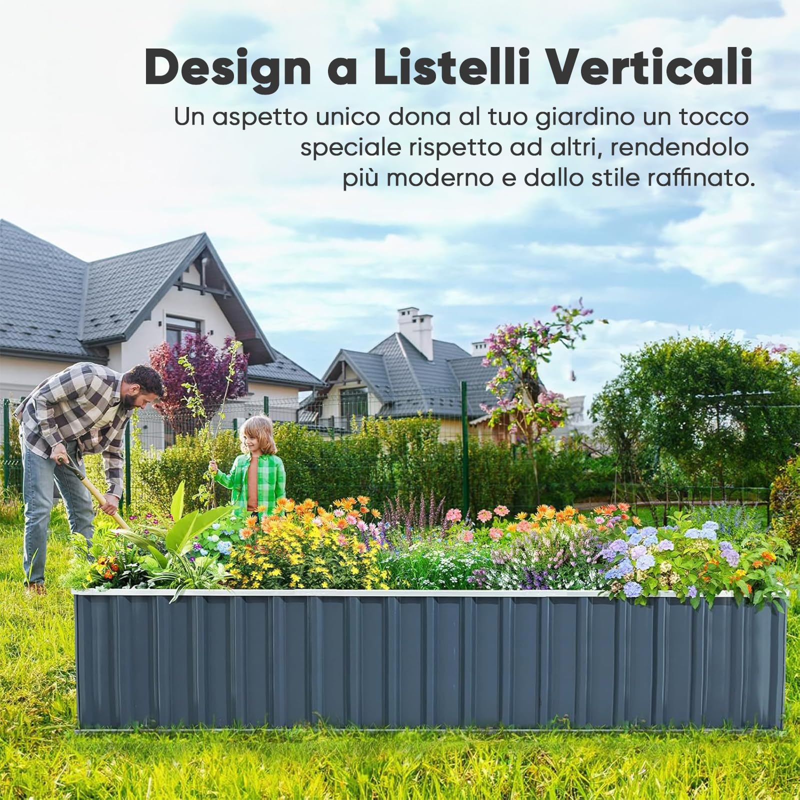 KING BIRD Orto RiAlzato in Metallo Galvanizzato, Fioriera Esterna per Verdure, Erbe, Fiori, 258x90x46cm, Verde Scuro
