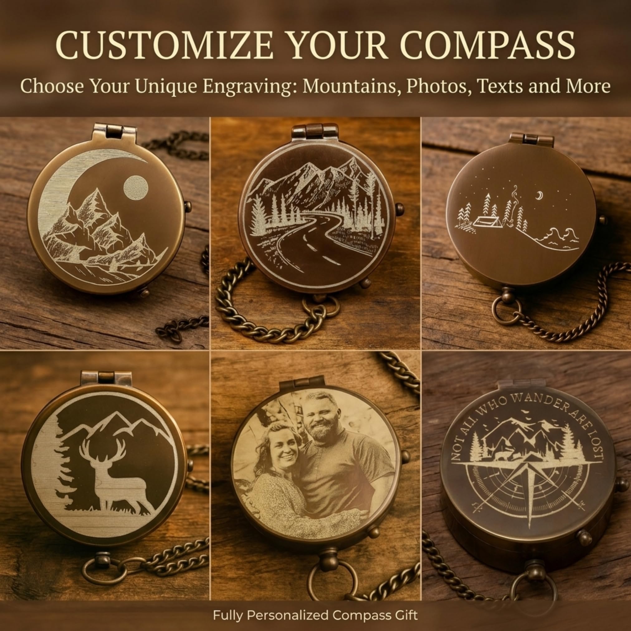 Engraved Brass Pocket Compass for Men Personalized Antique Compass Gift | Son Dad Husband Boyfriend Grandson Best Friend Anniversary Wedding Graduation Birthday Retirement Vintage Antique product thumbnail 6