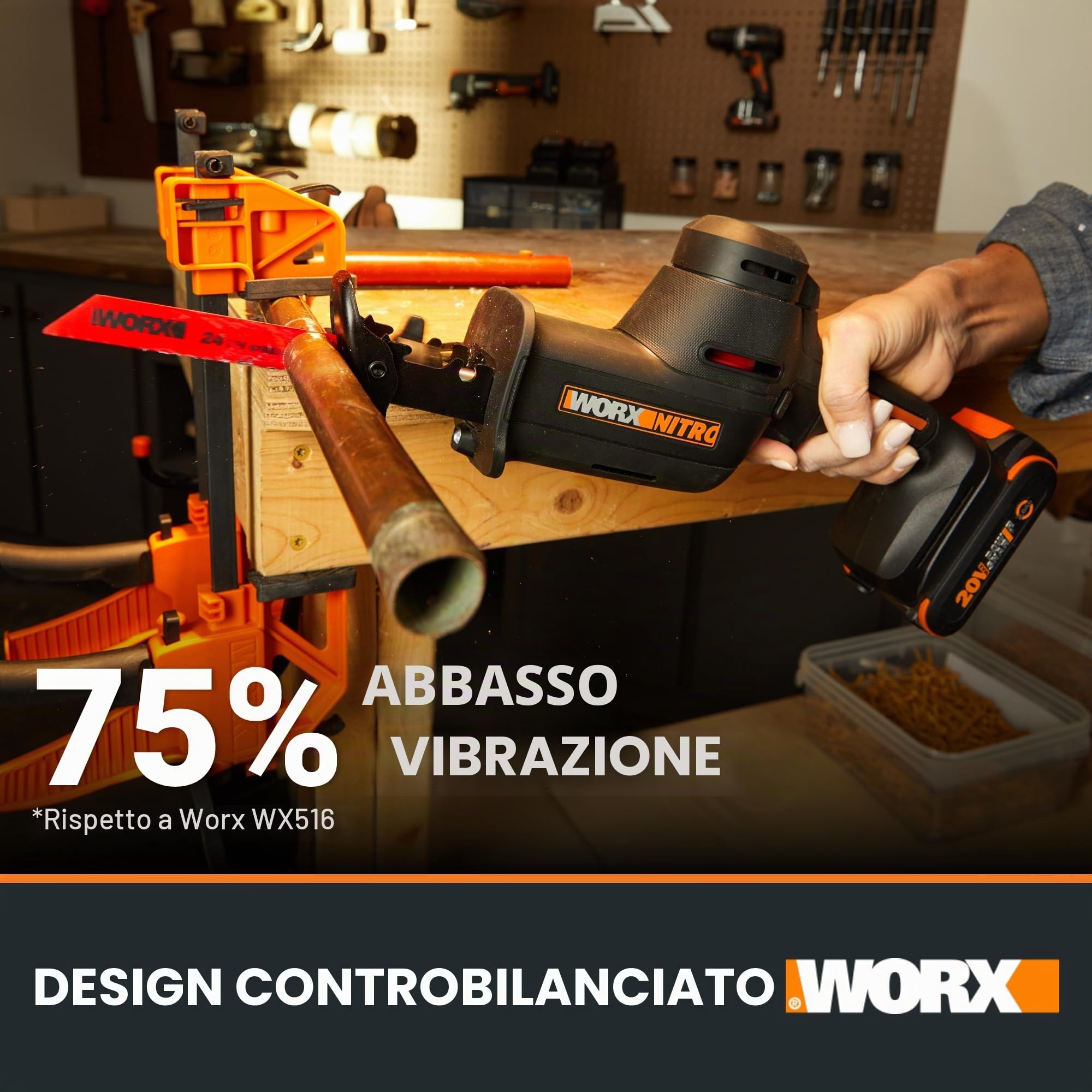 WORX WX501.9 Sega a gattuccio 20 V con LED, senza batteria e caricabatterie