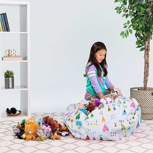 Miniatura 369 de Posh Stuffable - Sillón puff con almacenamiento para niños, contenedor de animales de peluche, organizador de juguetes de niños Lienzo Burbujas Azul