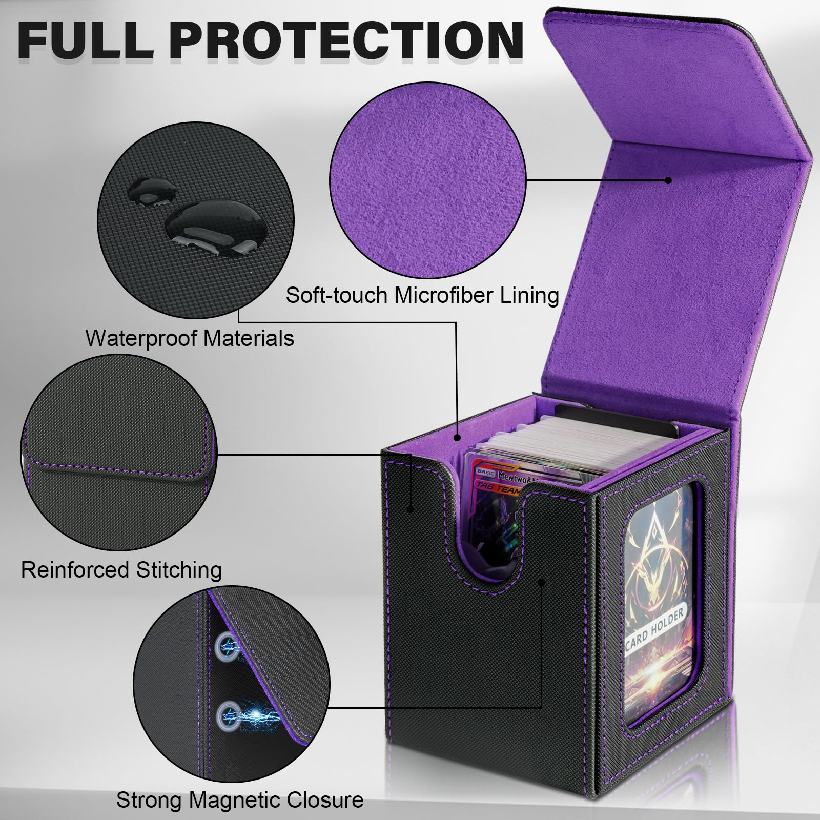 MTG Commander Deckbox Aus PU-Leder – Magnetisch, Für Bis Zu 150 Doppelt Gesleeve Karten, Inkl. Teiler & Würfelablage