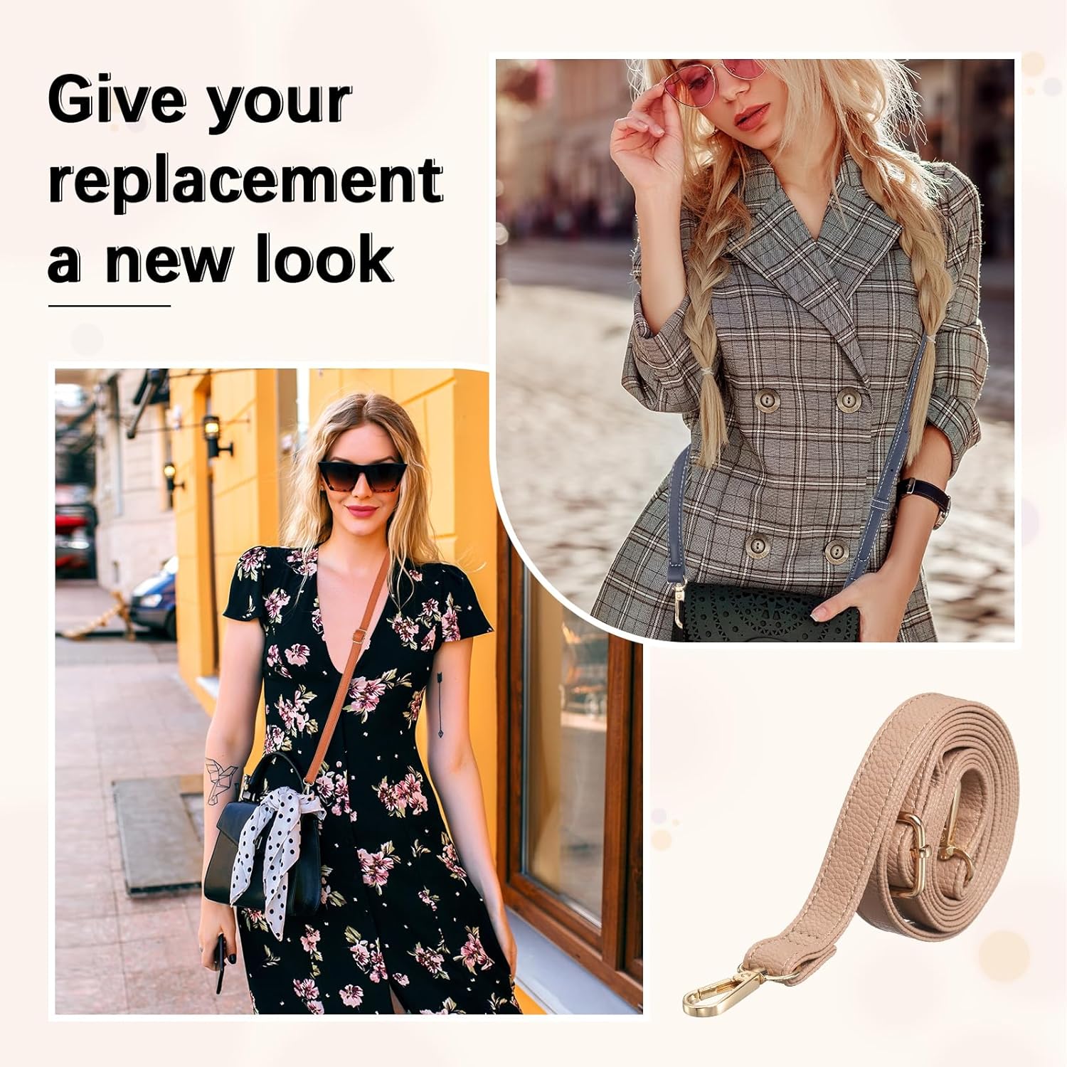 Leather Purse Straps [1Pcs] - 51.2 Inch Adjustable Strap Replacement for Handbags Use for Purse & Crossbody Bag & Handbag - [Brown & Gold] - Image 2