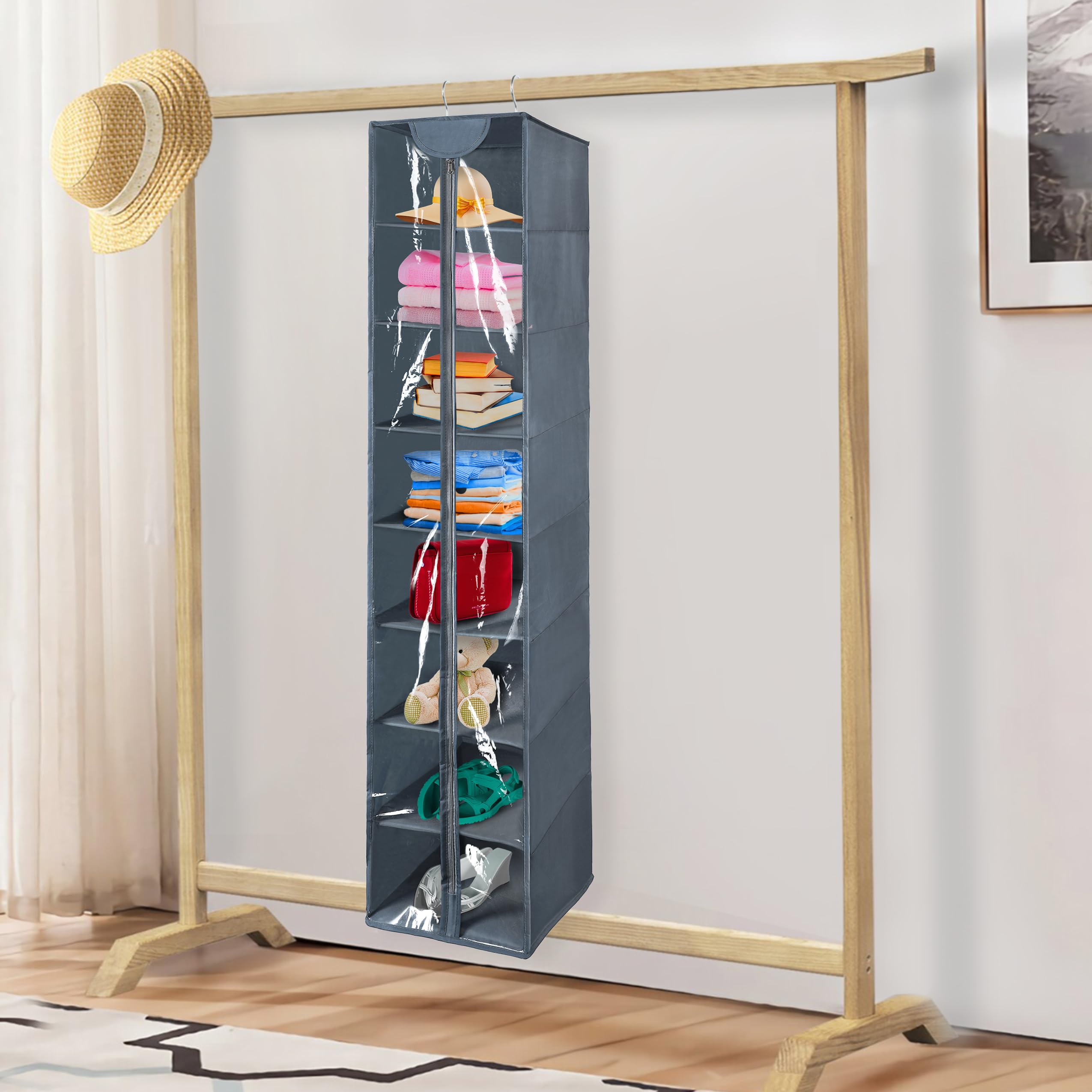 Organizador de armario colgante de PVC transparente de 8 niveles con cremallera, organizador de suéter colgante para armario con cubierta, estantes de almacenamiento colgantes para