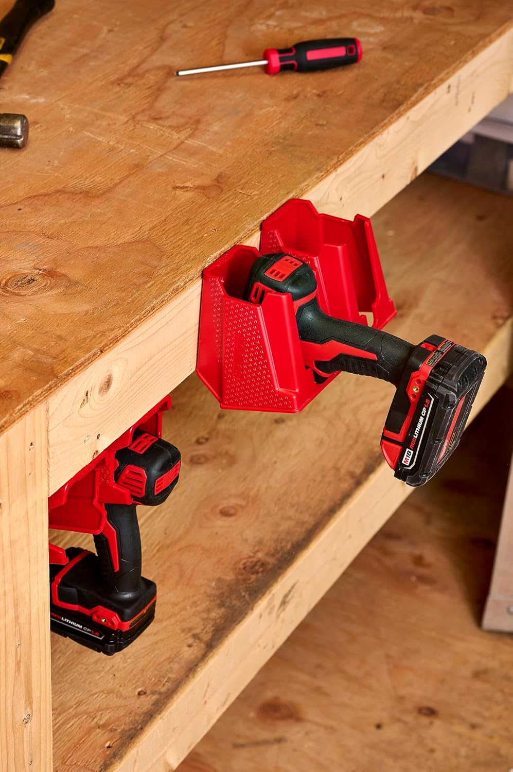 CADDY Drill Holder, Power Tool Organizer, Utility Storage Rack | Universal Wall Mount Cordless Tools Holder Fits Most Drills like Milwaukee (2-PACK) (Red)