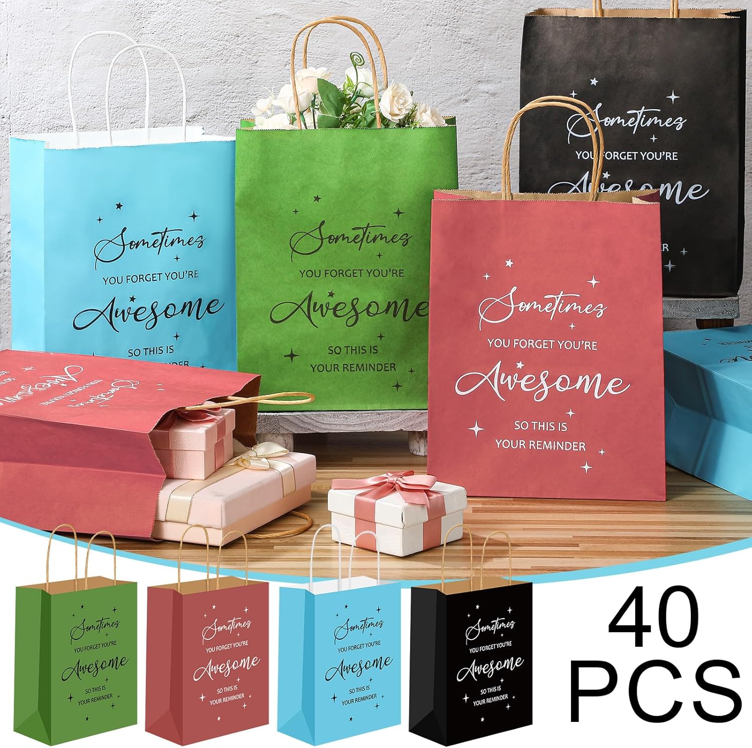 40 Pcs Thank You Gift Bags with Handles 10 x 8 x 4 Inch Employee Appreciation Paraprofessional Gift Bag Kraft Paper Party Favor Goodie Bags for Coworker Colleague Doctor Administrative Teacher Decor