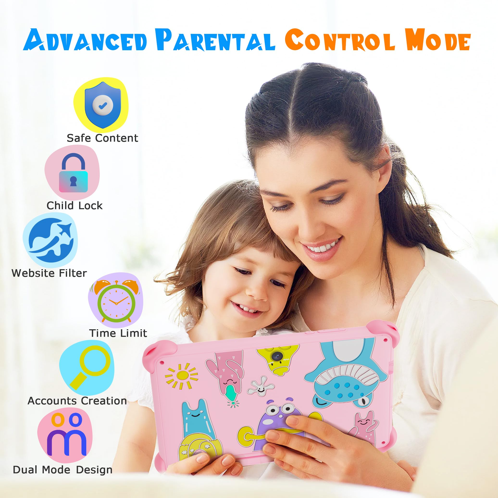 Kinder Tablet 7 Zoll Android Tablet für Kinder 32GB ROM Kindertablet mit Schutzhülle WiFi6 Kindersicherung Installierte Lern-Apps von 3–7 Jahre Jungen und Mädchen (Rosa)