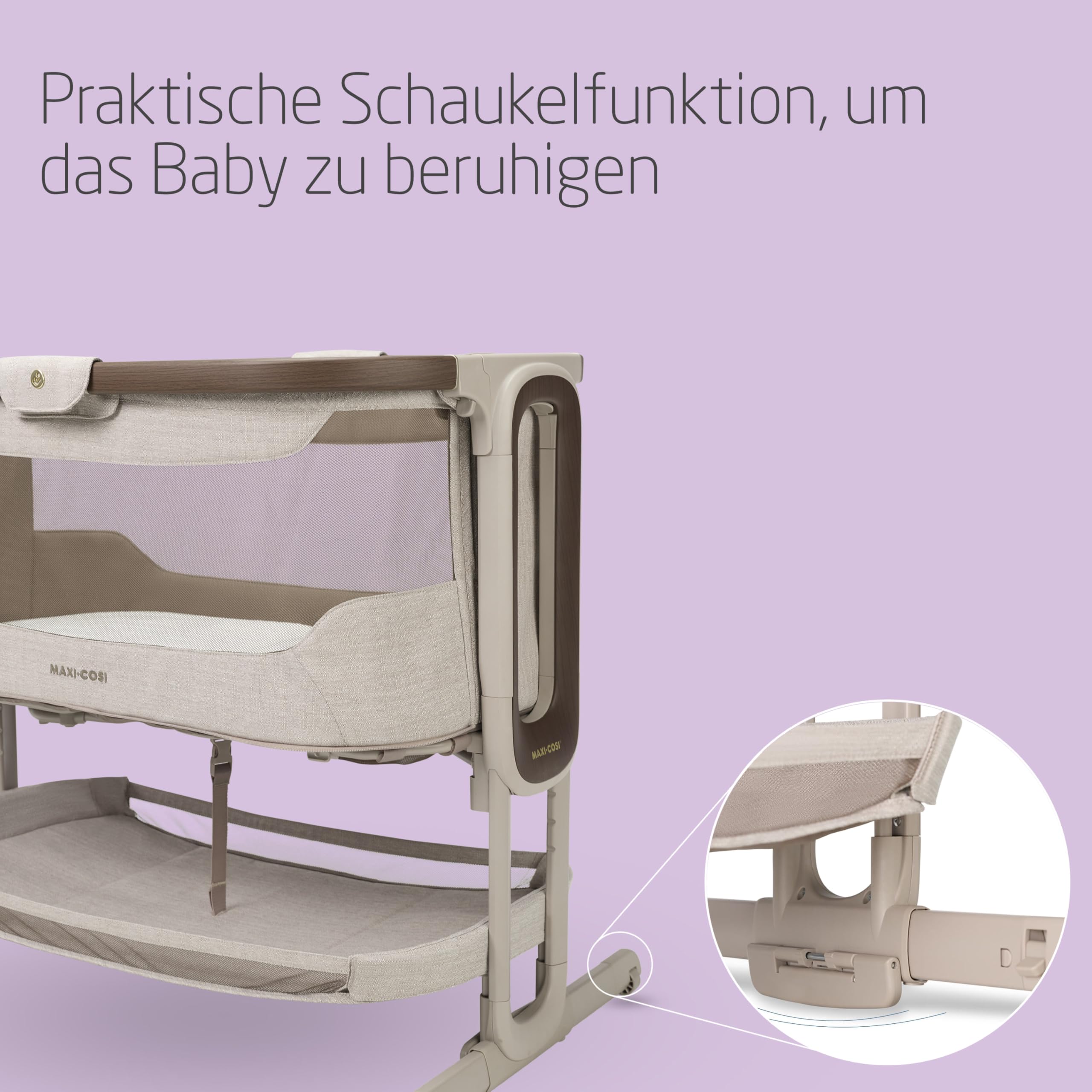 Maxi Cosi Iora Select Baby Stubenbett 0-6 Monate 9 kg Faltbares Beistellbett Schaukelbett CloudCore-Matratze 3 cm 5 Höhenstufen 4 Rollen Easy Slide Elegance Truffle