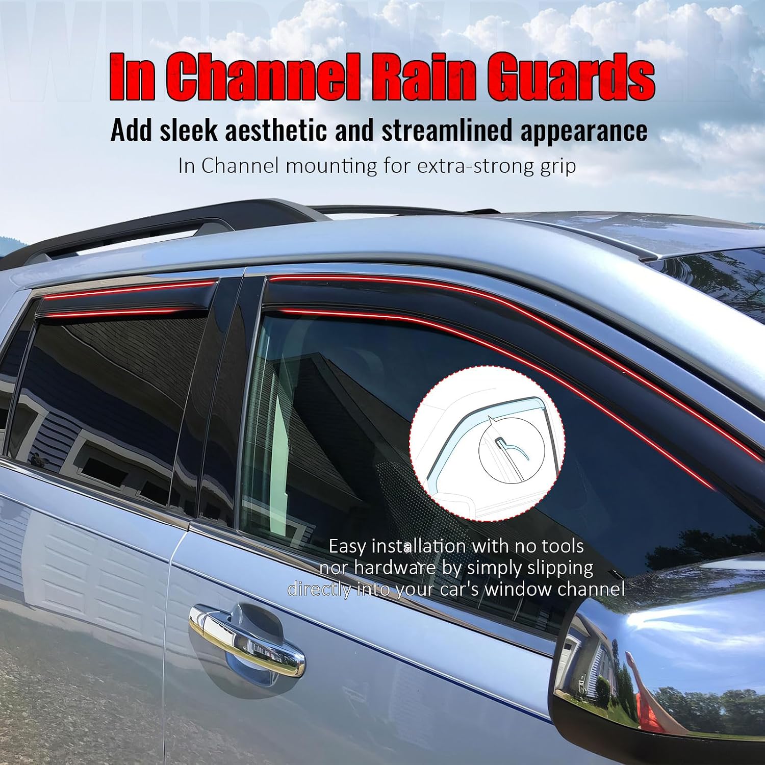 Fit 2010-2017 GMC Terrain in Channel Slim Style Acrylic Window Visors