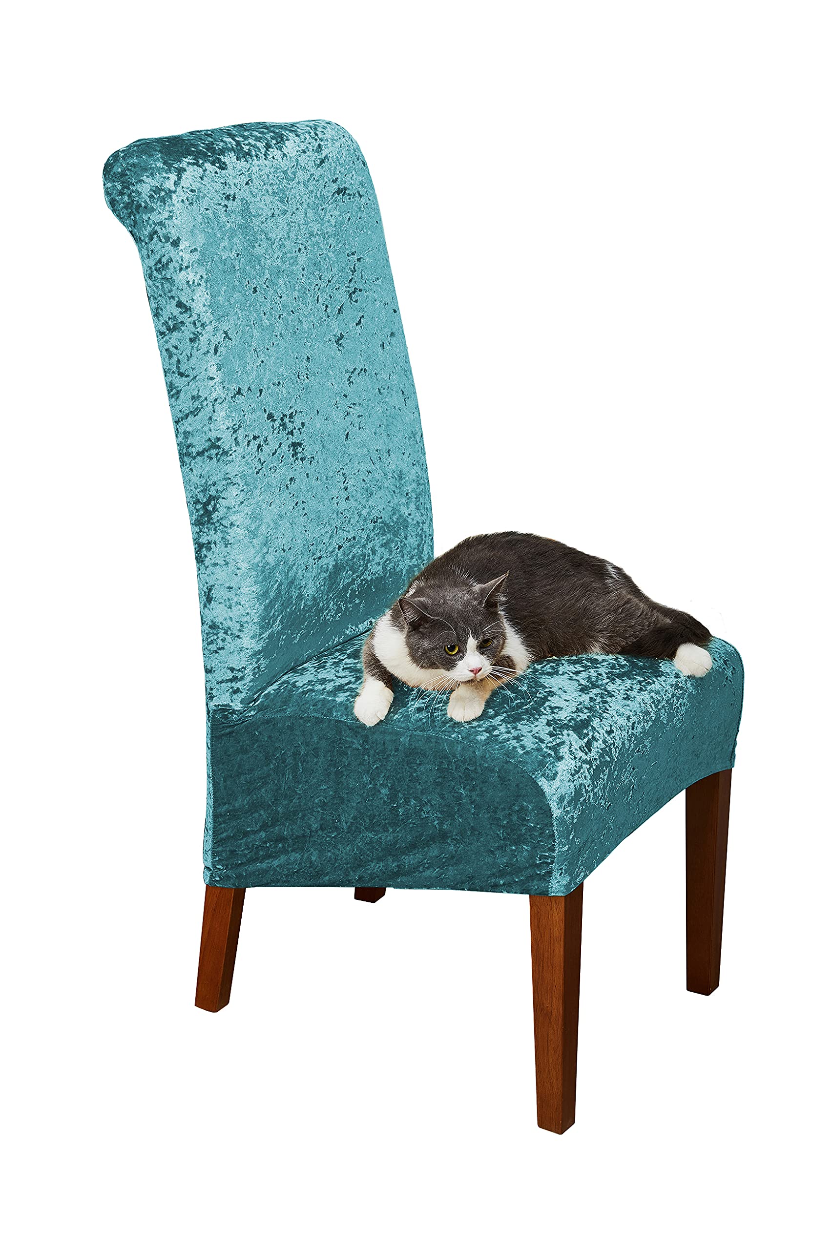 CMAKER Crushed Velvet Large Dining Chair Covers,Stretch Chair Covers for Dining Room Removable Washable Slipcovers for Parsons Chair Set of 6,Peacock Blue