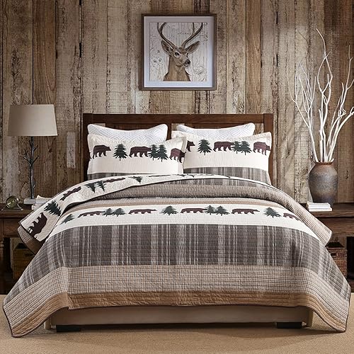 Vista 63 de PERHOM Colcha tamaño Queen – Colcha ligera 100% algodón – Gris marrón, negro y blanco, colcha reversible suave tamaño Queen para juego de cama