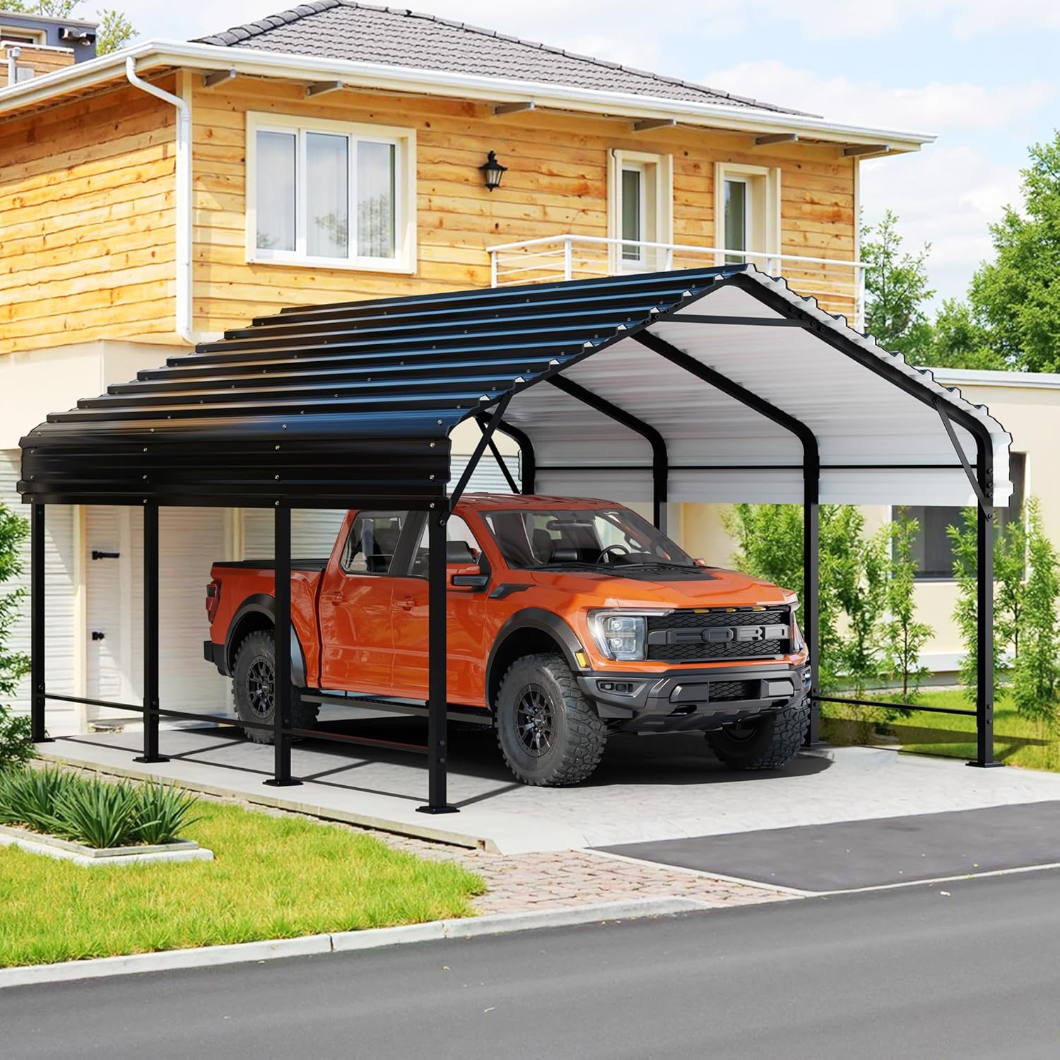 Vongrasig 12x15FT Heavy Duty Metal Carport, Galvanized Steel Car Tent Shelter with Anti-Rust Coating, Outdoor Storage Shed Vehicle Canopy for Cars/Trucks/RVs, Easy Assembly Weatherproof Garage