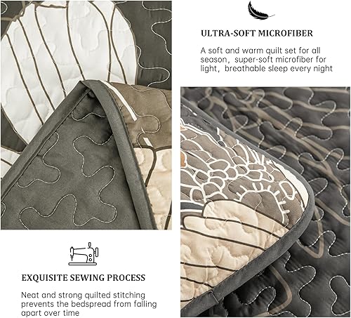 Miniatura 6 de Juego de edredón tamaño Queen con estampado floral azul, colcha de 3 piezas, elegante colcha bohemia con 2 fundas de almohada, juego de edredón