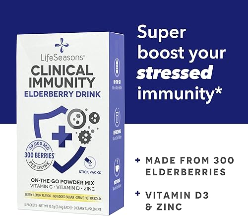 Vista 5 de LifeSeasons Clinical Immunity - Mezcla de bebida de saúco - Protege y lucha por una respuesta inmune saludable - Refuerzo de la inmunidad - 3 veces