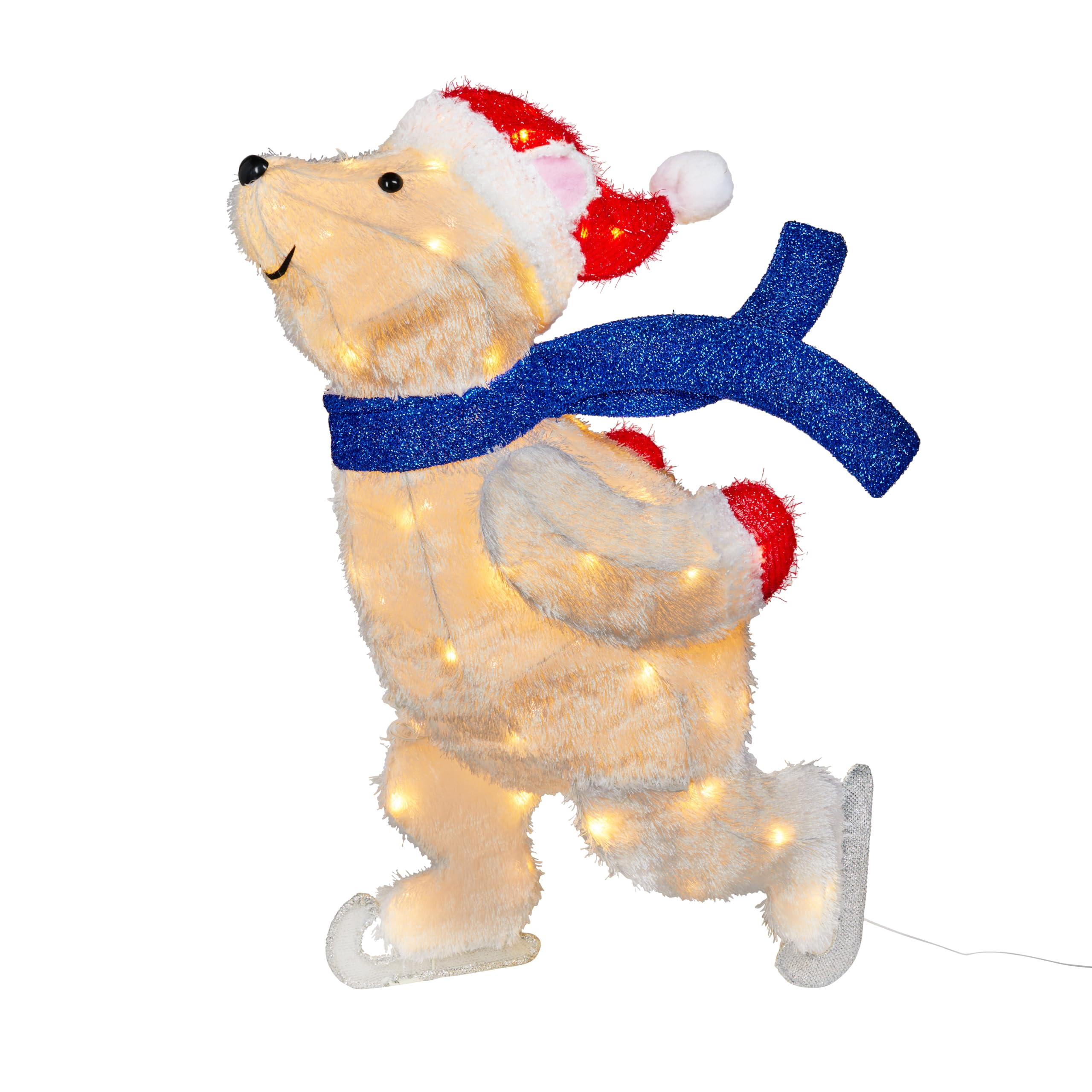 Lights4fun Orso Polare di Pattinaggio su Ghiaccio Luminoso con 35 LED Bianchi Caldi a Pile con Timer Figura Natalizia da 60 cm Decorazione per Interni ed Esterni
