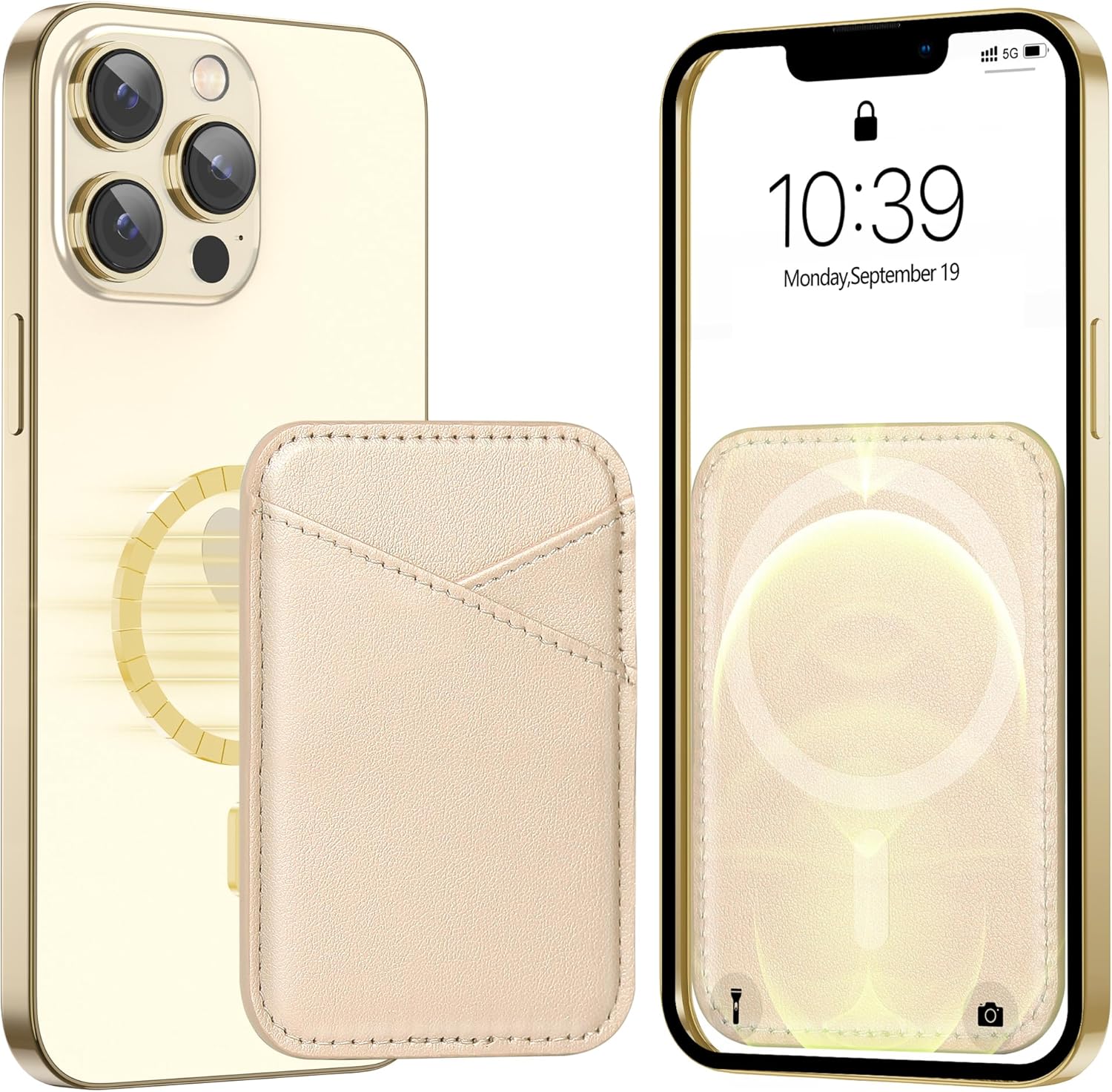 Miroddi for MagSafe Wallet, Strongest Magnetic Card Holder for iPhone 17/16/15/14/13/12 Series, Ultra-Thin Leather Magnetic Phone Wallet with 2 Card Slots, RFID Blocking, No More Falling, Gold