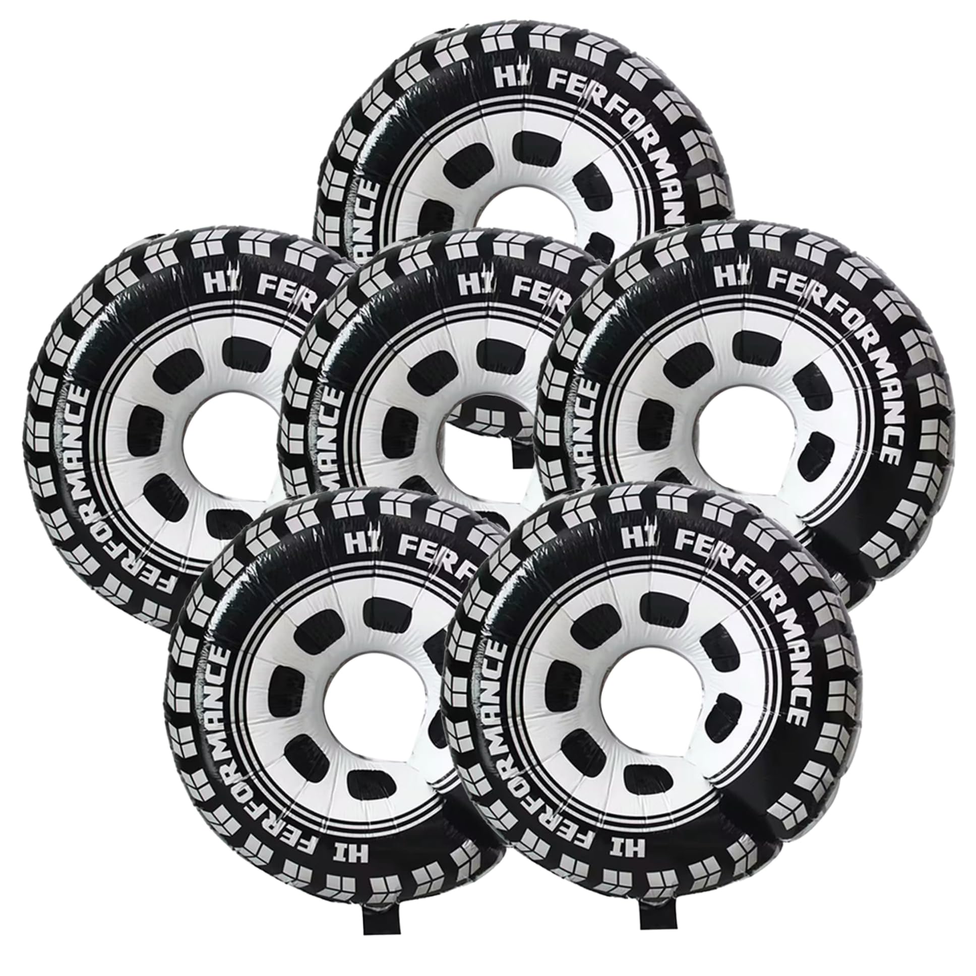 Wheel Balloons 6Pcs 26.8x29.5in Round Aluminium Foil Decorative Tire Balloons Birthday Party Race Car Party Decorations, Large Wheels ;1
