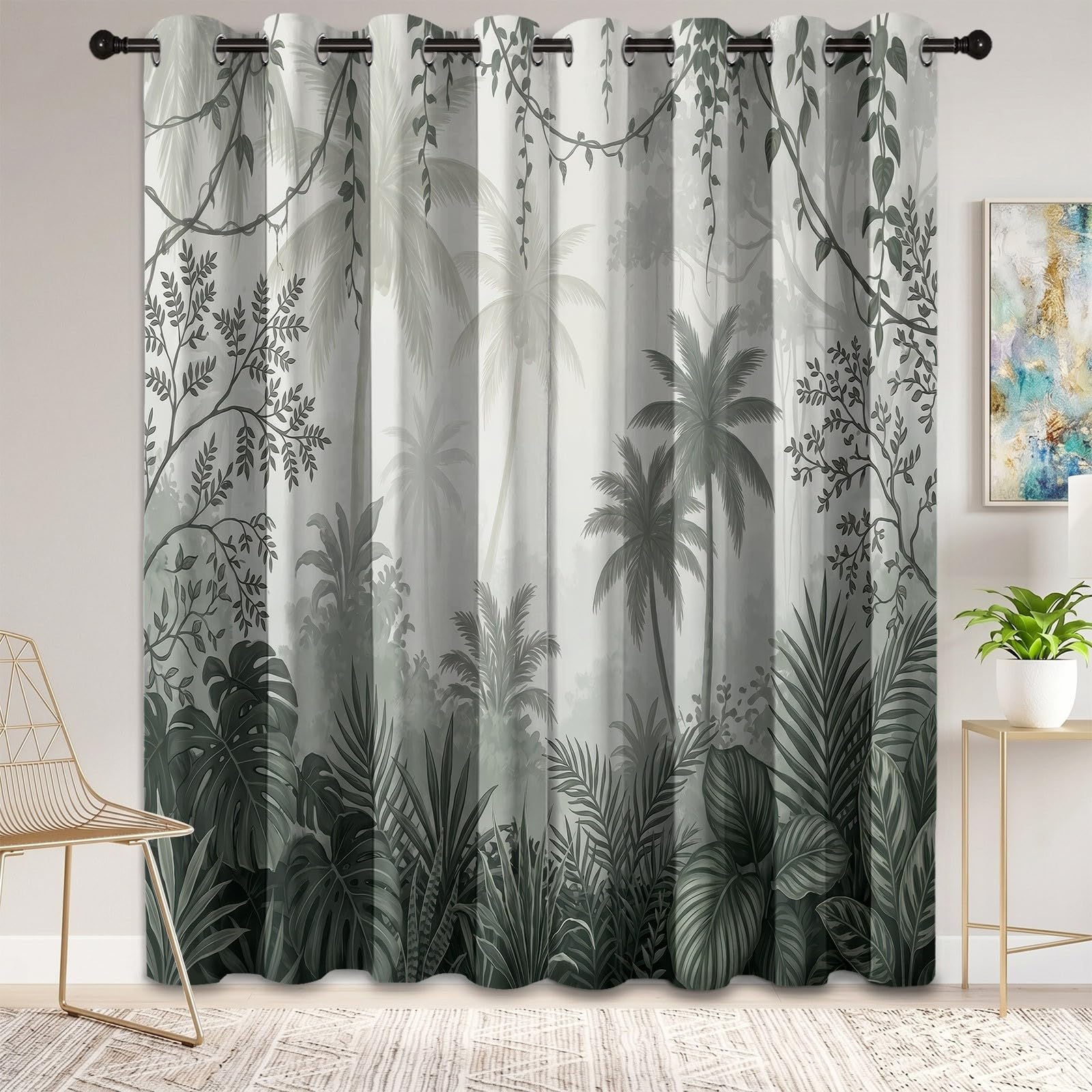 Rideau occultant scandinave gris-vert 70x240 cm pour chambre