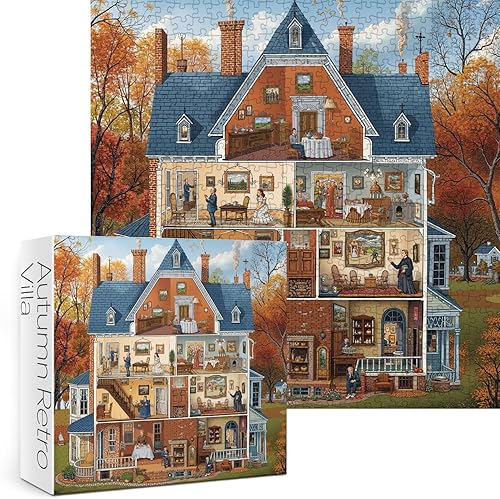 Miniatura 2 de Rompecabezas divertidos de casa para adultos, 1000 piezas, rompecabezas vintage de otoño y otoño, rompecabezas desafiantes de arte retro
