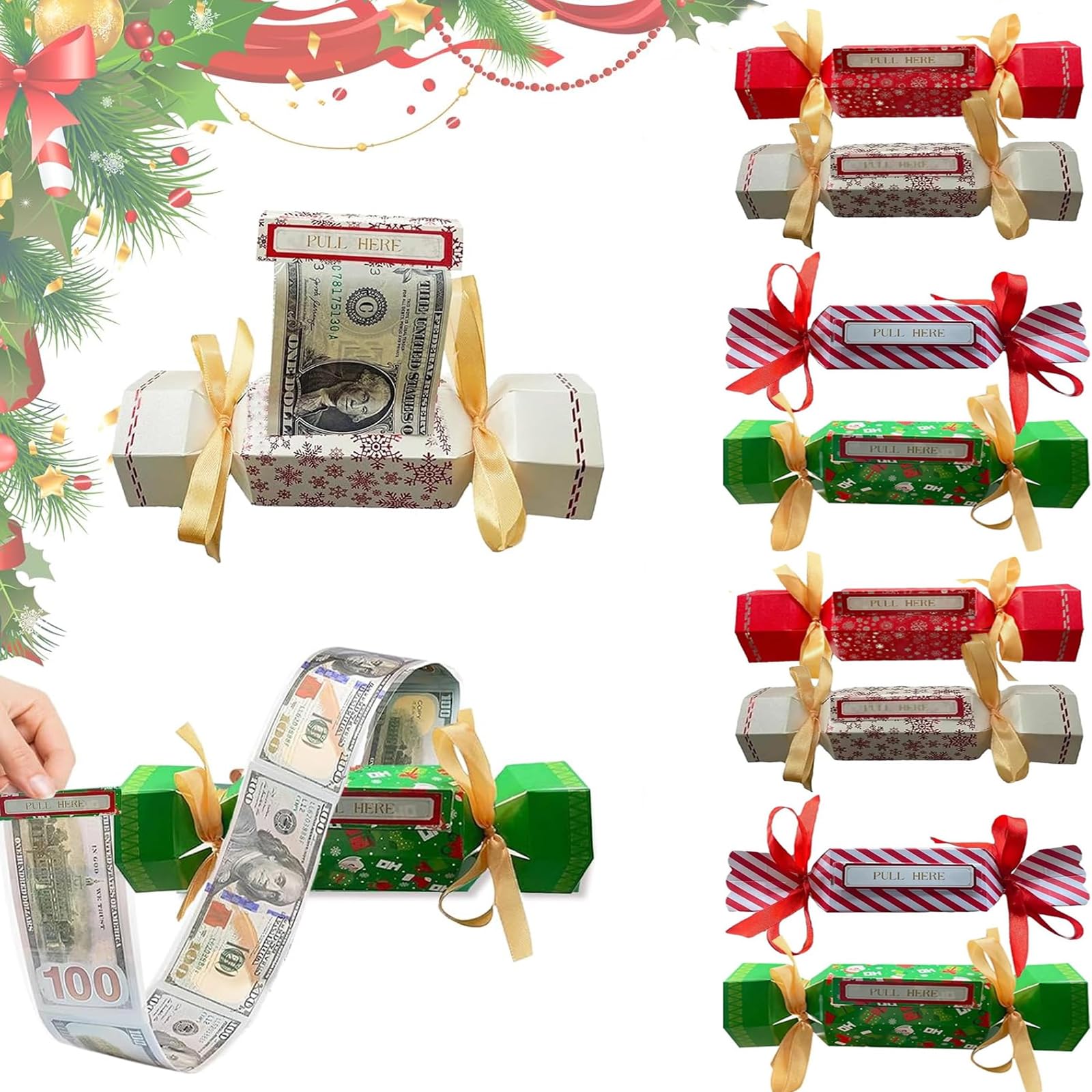 8 Pcs Christmas Cash Pull Box,DIY Christmas Kit,Candy Pull Out Money Pouch,Money Cake Pull out Cash Gift