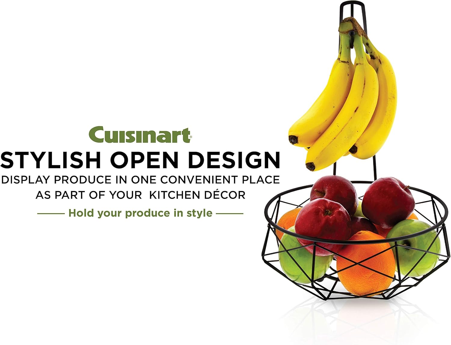 Cuisinart Stainless Steel Fruit Basket with Banana Hanger, Matte Black - Perfect Fruit Basket for Kitchen & Dining Tables to Showcase & Organize Fresh Produce - Sturdy Banana Holder with Fruit Storage