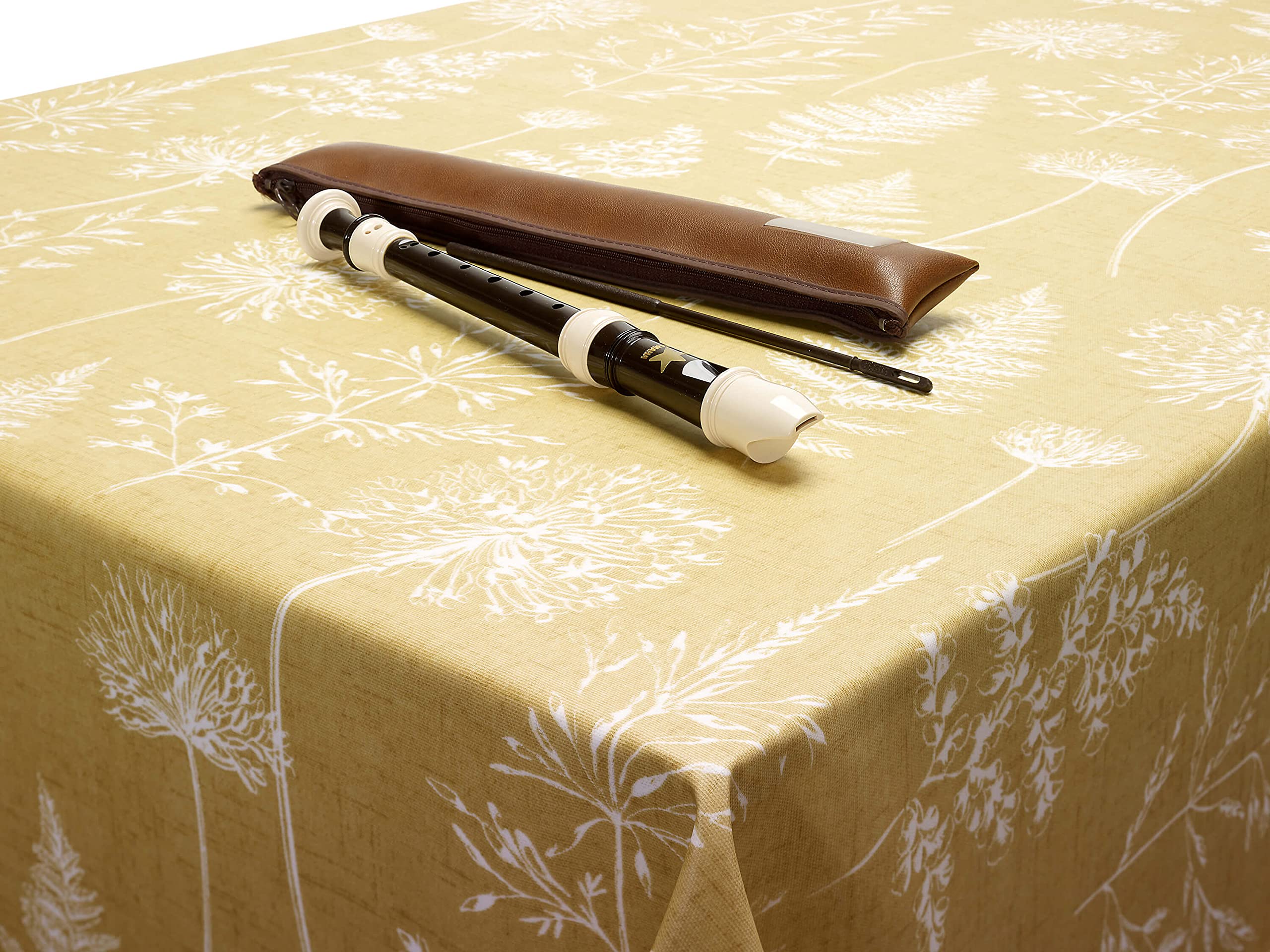 Jolee Fabrics Chervil Floral Wipe Clean Oilcloth Tablecloth - Table Protector For Any Table Size Or Shape - Hygienic, Waterproof, Durable (Ochre Yellow Chervil, 132cm x 190cm)