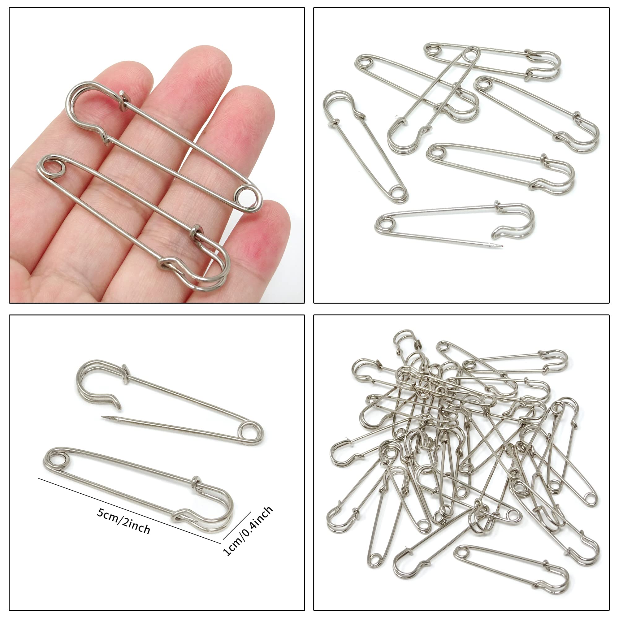 HONBAY 30pcs 5cm Brooches Heavy Duty Safety Pins for Blankets Sweaters Shawl Kilts Crafts (Silver) - Image 2